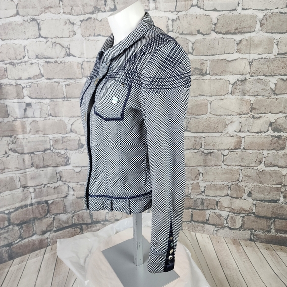 Sportalm Indian Rhapsody Fitted Bomber Jacket Navy White Checker Size 36/Small - Picture 16 of 16